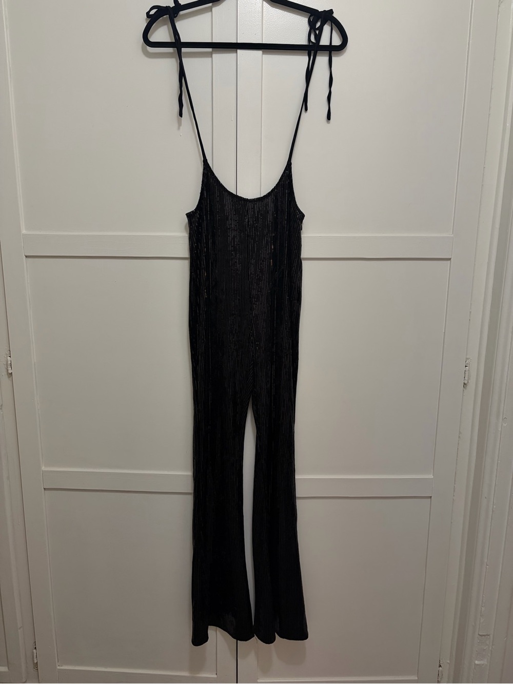 Wild Honey Black Tie-Shoulder Jumpsuit with Flared Legs